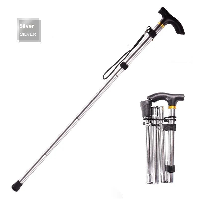 Aluminium alloy folding walking cane with adjustable 85-95cm height and non-slip handle