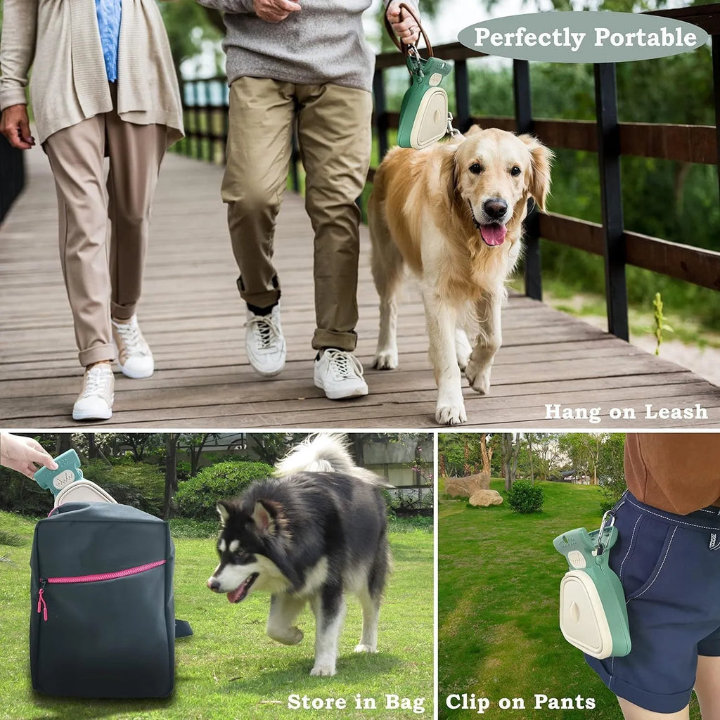 Portable handheld dog pooper scooper with clip and waste bag compartment in blue colour