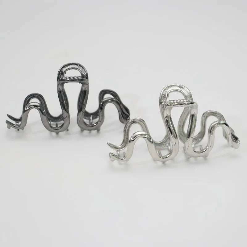 Slytherin serpentine snake design metal hair clip 10.5cm silver gun black electroplated finish