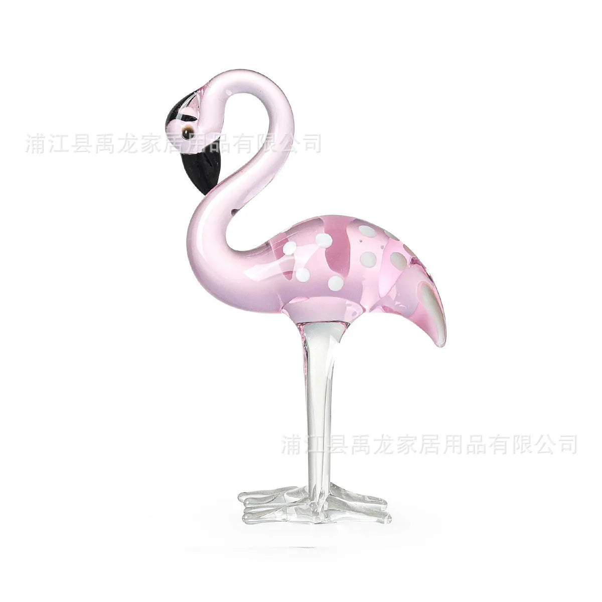 Pink and white crystal decorative flamingo table prop on a modern shelf