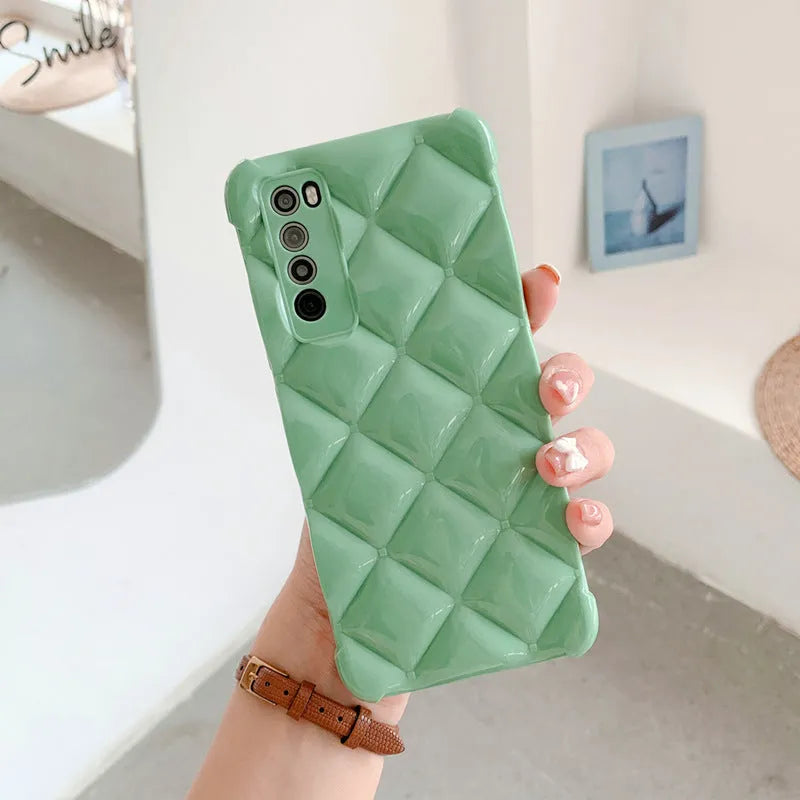Silicone phone case for Huawei P30, P40, Nova, and Mate models in black, green, pink, or white.