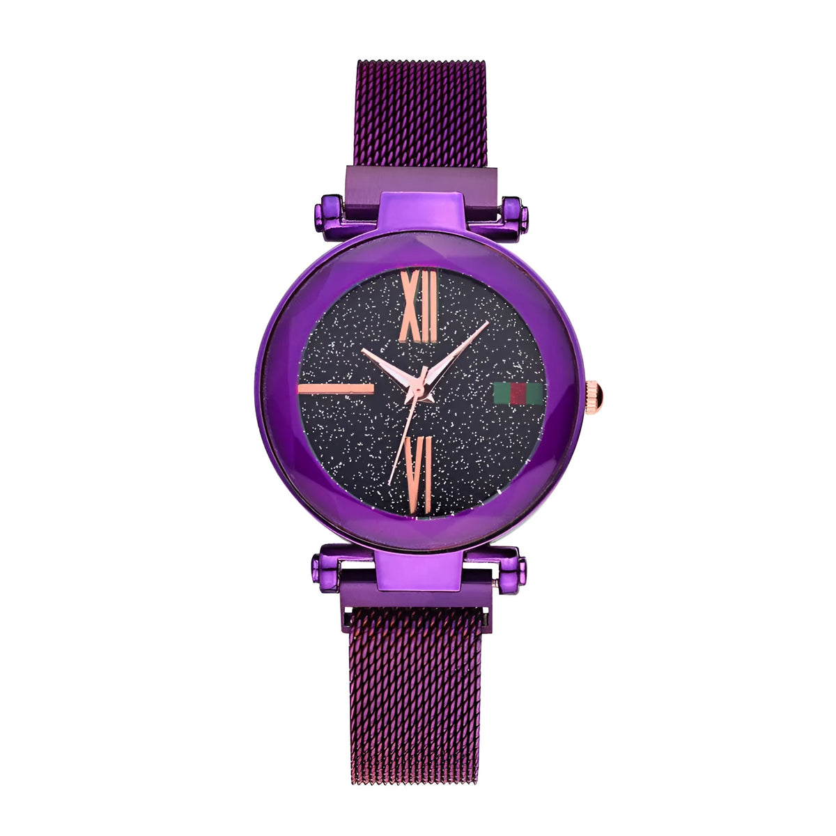 Women's round analogue watch with stainless steel magnetic clasp in choice of six colours.
