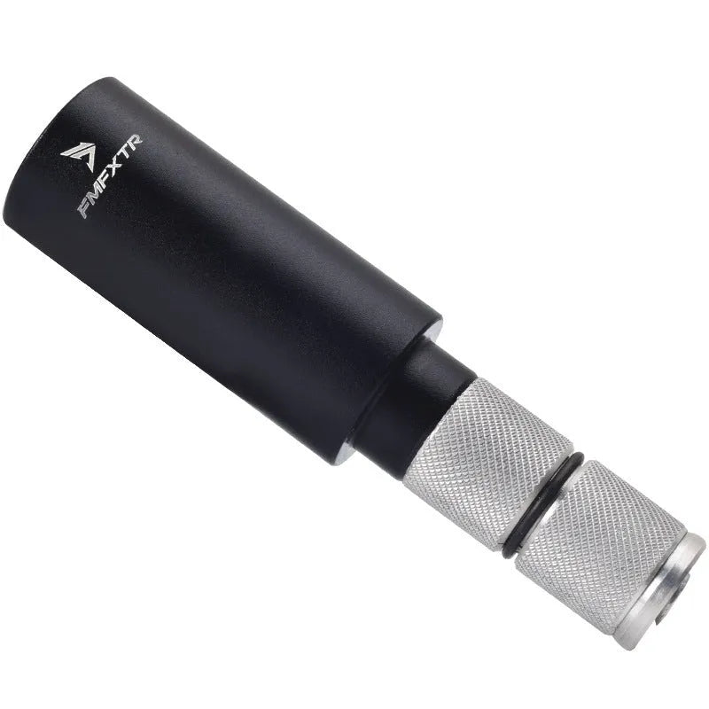 Silver aluminium alloy bicycle handlebar extension rod showing folding mechanism and adjustable length