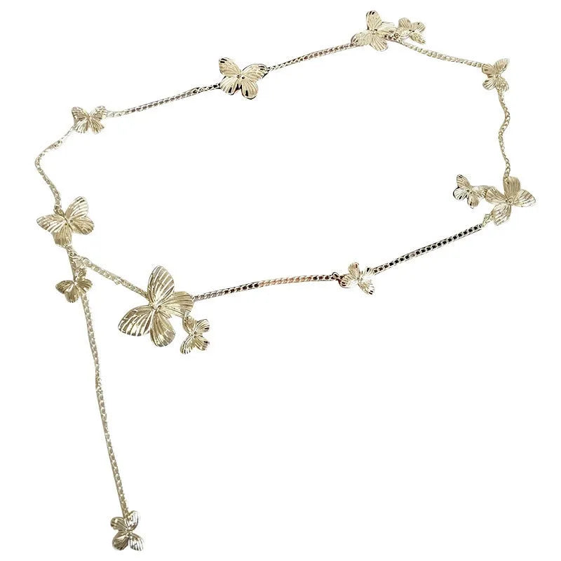 Gold butterfly waist chain jewellery for women with 104cm length retro design