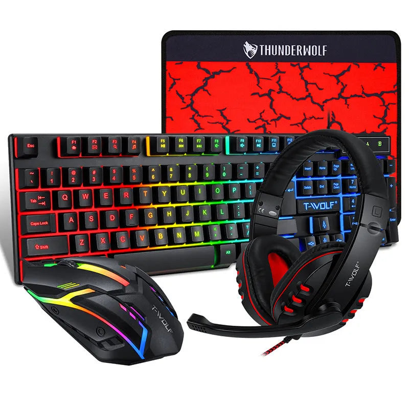 Thunder Wolf T800 wired USB keyboard and mouse gaming bundle set with luminous effects