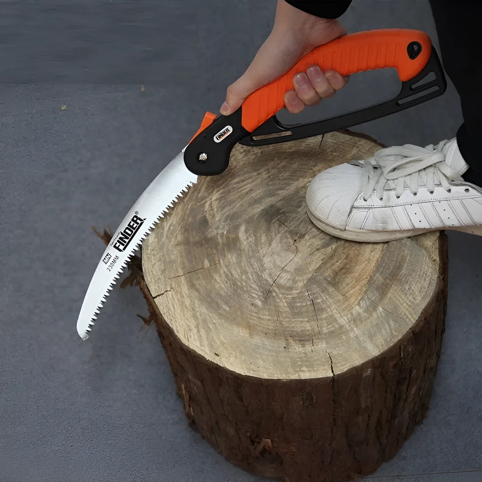 230mm folding garden saw with TPR grip showing folded and open positions