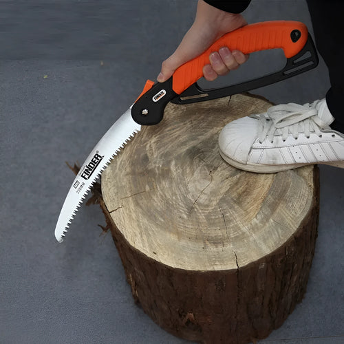230mm folding garden saw with TPR grip showing folded and open positions