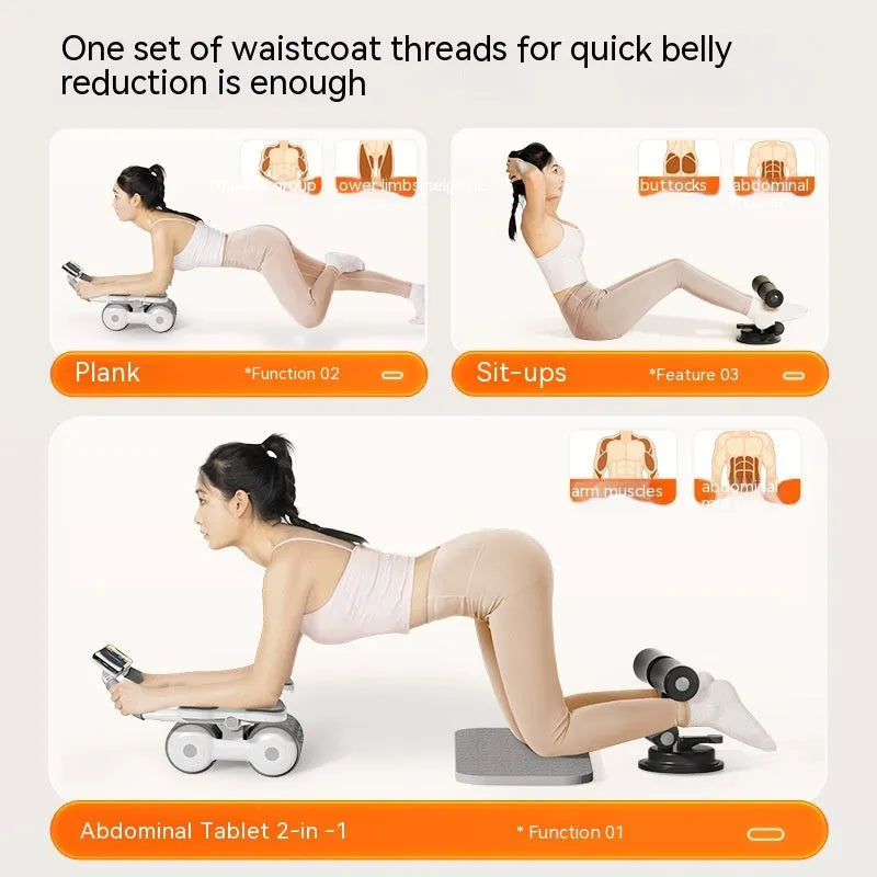 White fitness roller equipment with LED timing screen for abdominal workouts