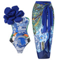 Women's fairy print one-piece swimsuit holiday dress in European style with conservative cut