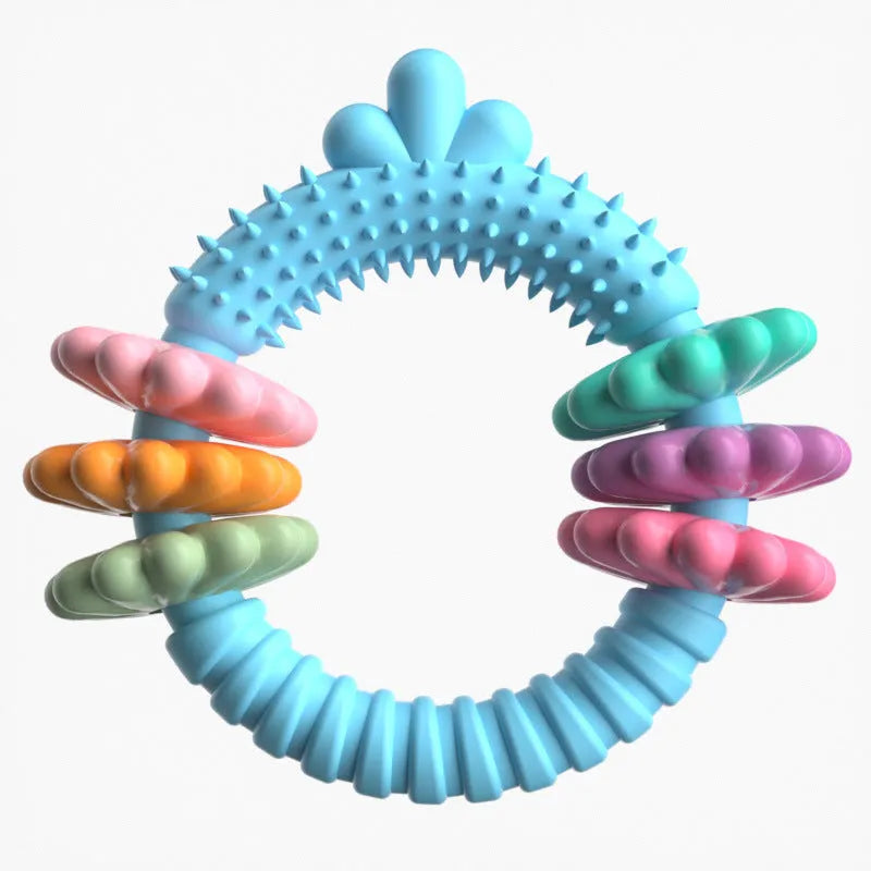 TPR rubber dog chew toy with squeaker for small dogs in blue, green, pink colours