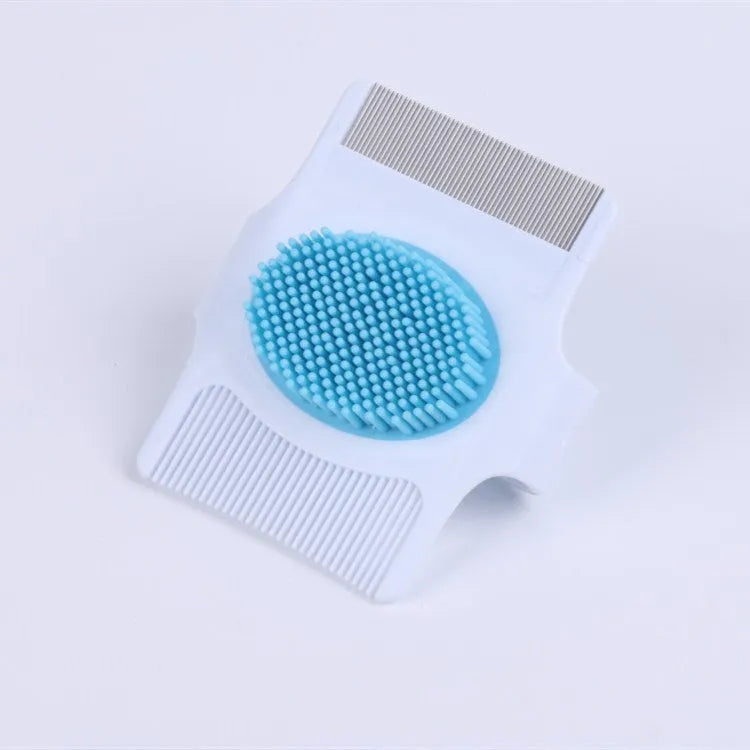 Blue and green multifunctional pet comb dog grooming tool with floating hair removal, massage and flea removal functions