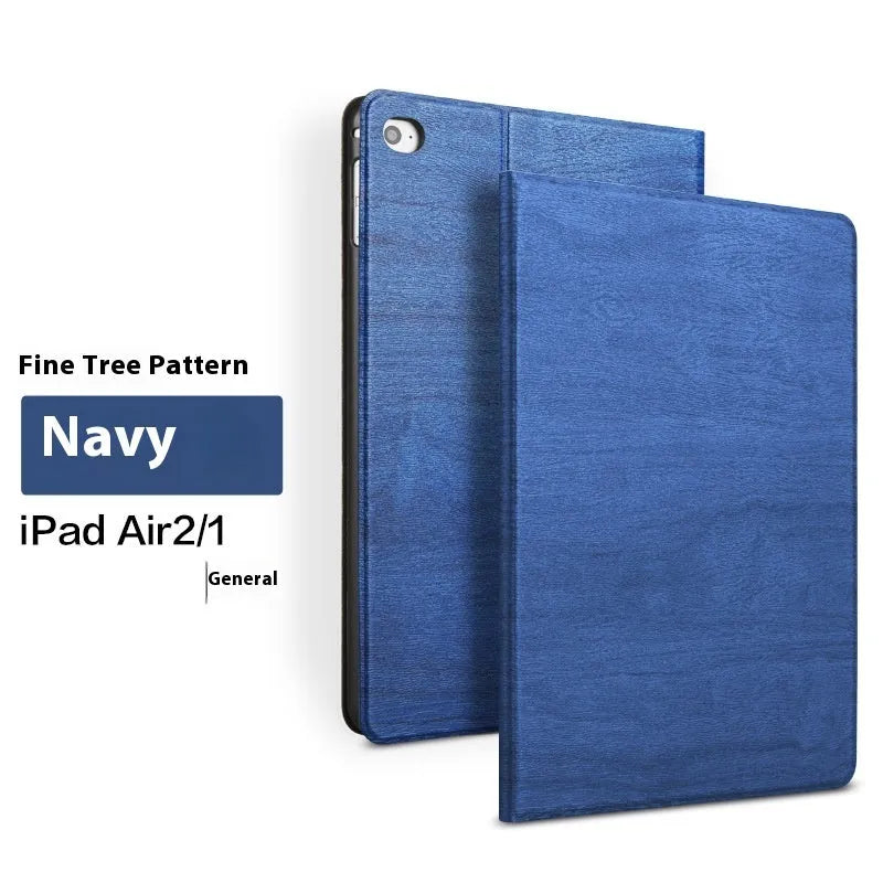 Universal imitation leather sleep bracket protective cover for iPad in black and sapphire blue colour options.