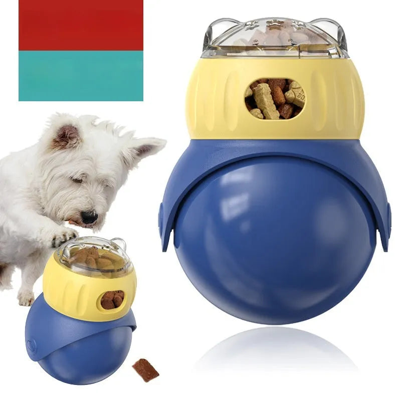 Owl-shaped plastic puzzle feeder for cats in Morandi yellow and blue colours