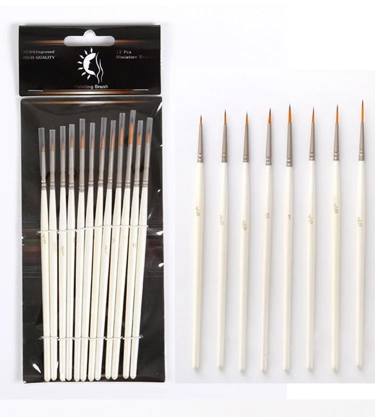 Pearl white fluorescent art marker set with 12 nylon wool brushes in a solid wood holder.
