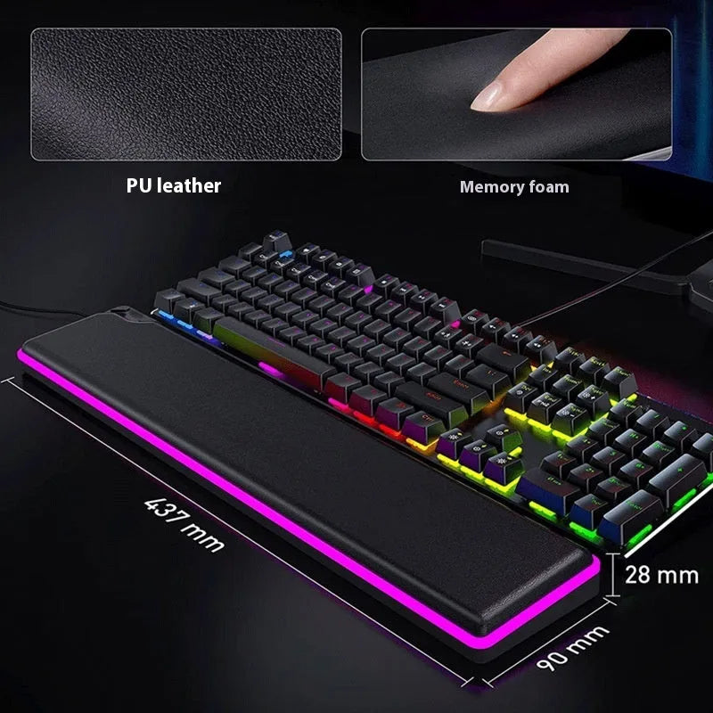 Cowhide keyboard wrist support with black wrist rest, keyboard tray and luminous wrist splint options