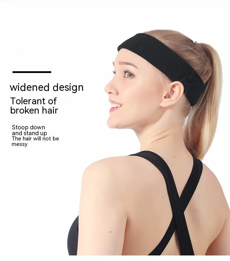 Widened elastic sports sweat headband in solid colours: black, red, blue, rose red, sky blue.