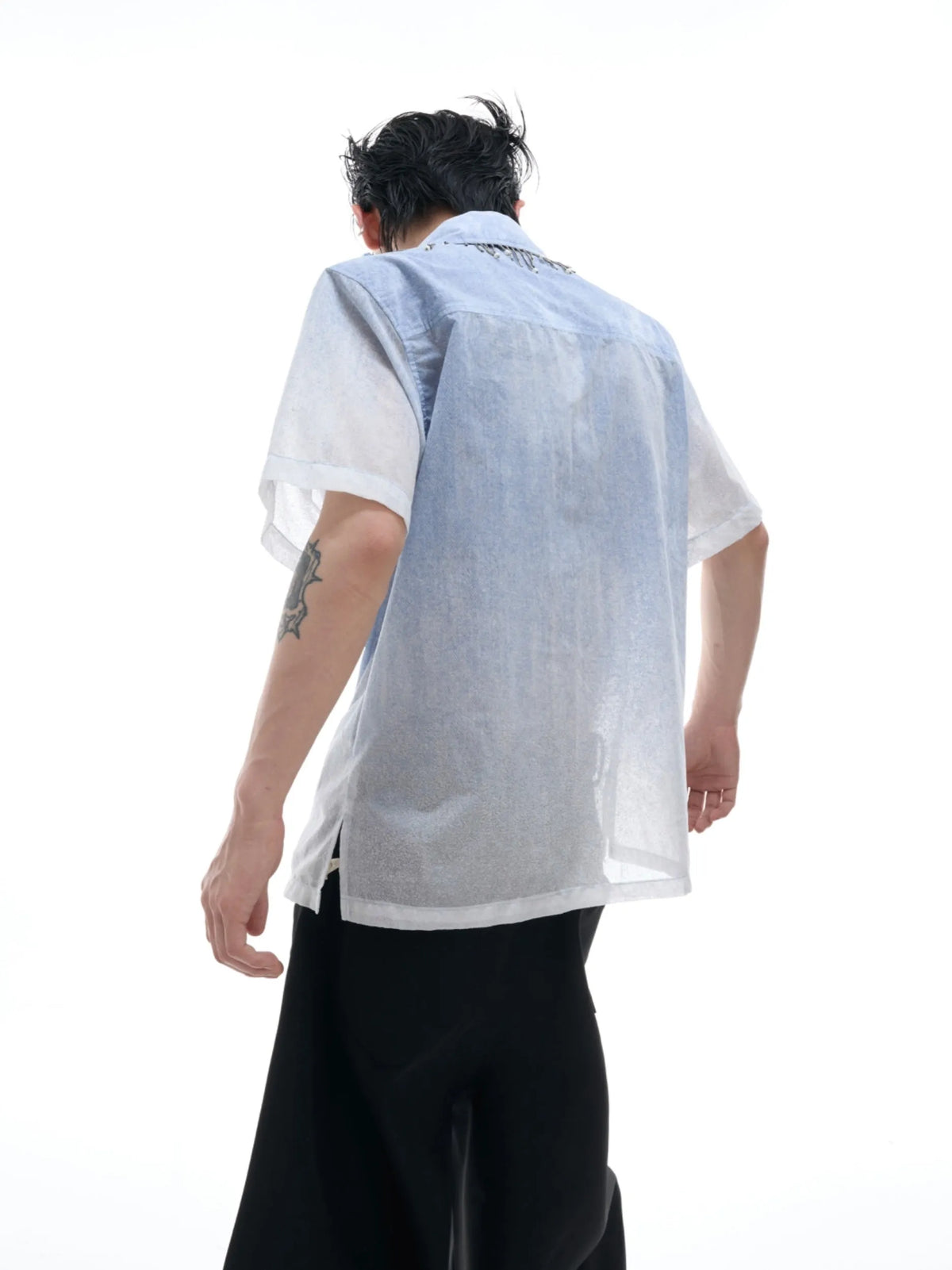 Blue gradient half-sleeve casual summer shirt with loose fit on hanger