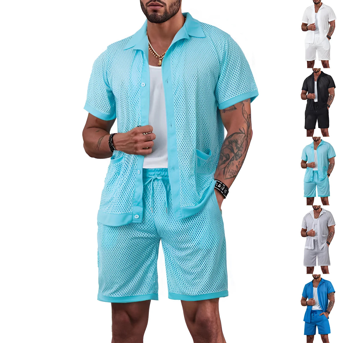 Women's Beach Hawaii design short-sleeve cardigan and shorts co-ord set in multiple colours