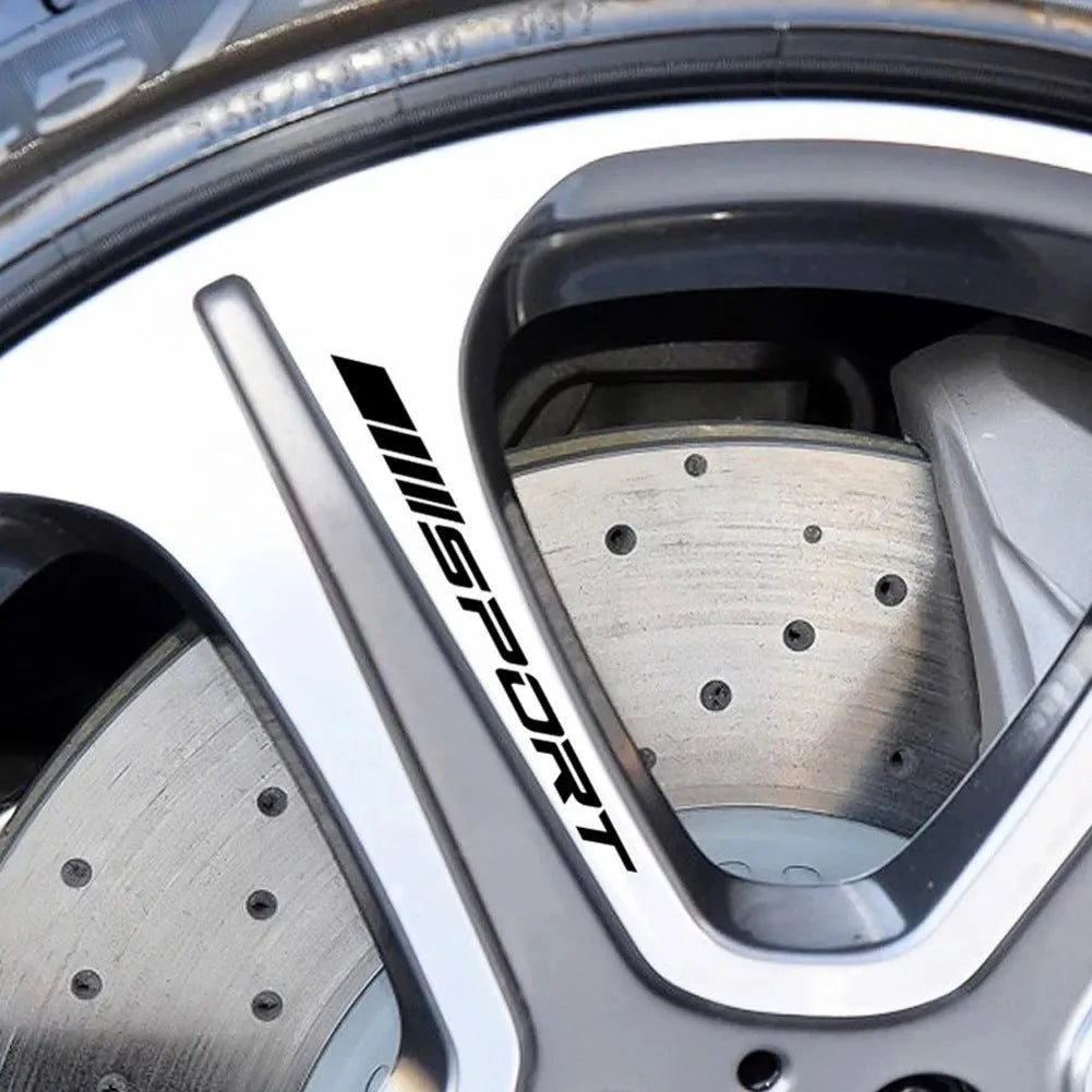 Sport hollow design car rim stickers in black, red and white colours for vehicle customisation