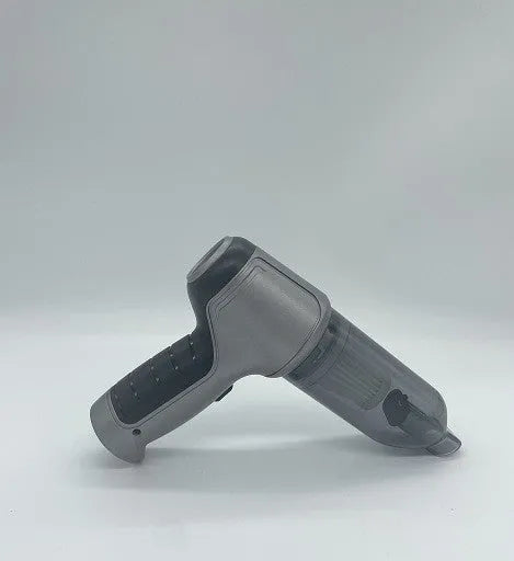 Wireless handheld car vacuum cleaner in gold or silver colour with dust bucket.