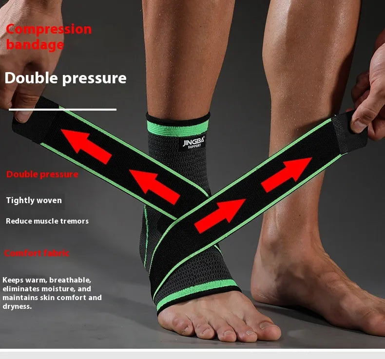 Adjustable sports ankle support in black colour showing strap closure system