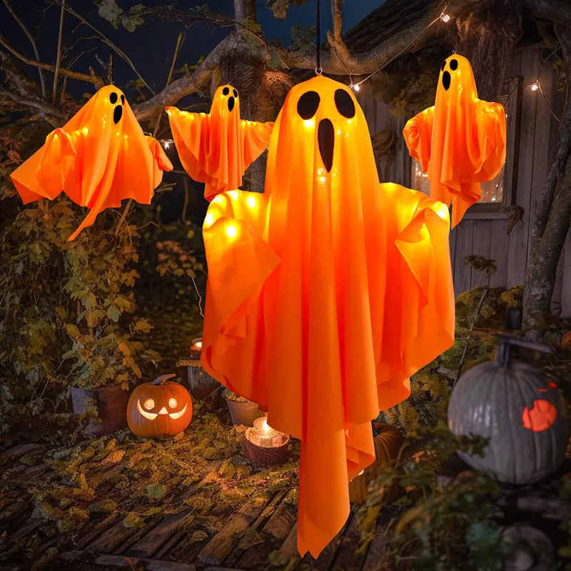 White and orange cloth ghost scream Halloween light with 4.5V button electronics for indoor party decorations