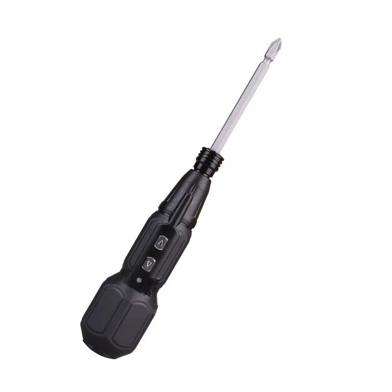 Black and blue 36V rechargeable electric screwdriver with a straight alloy steel handle.