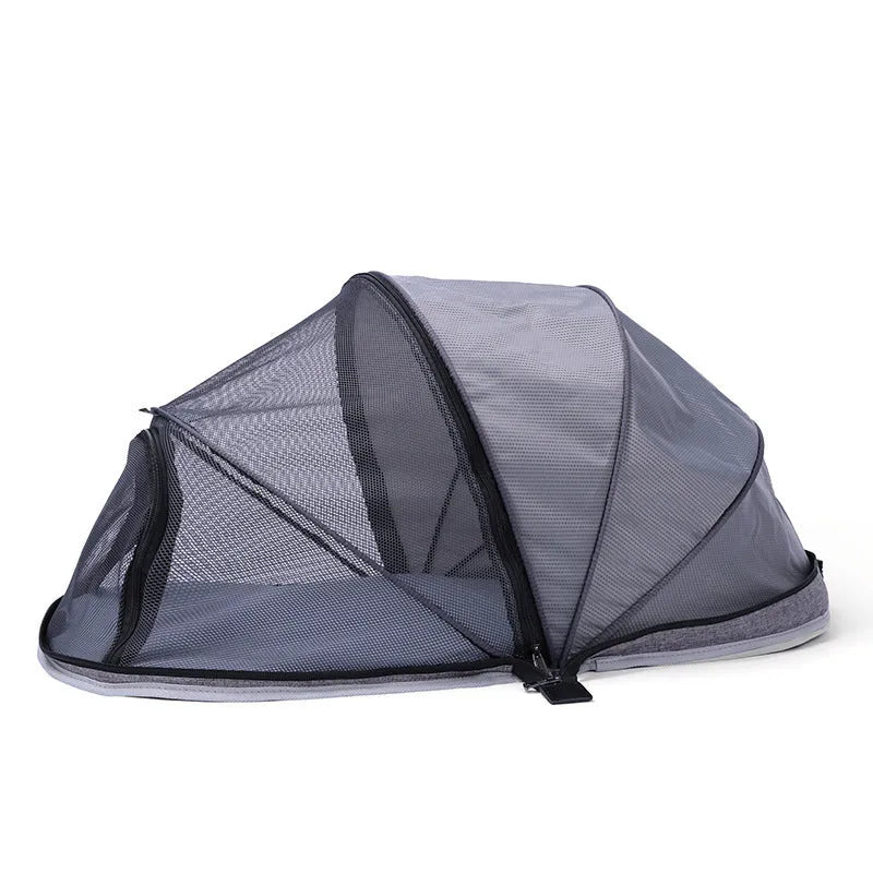Pet folding tent cat bed cage with half mesh panels in portable travel design