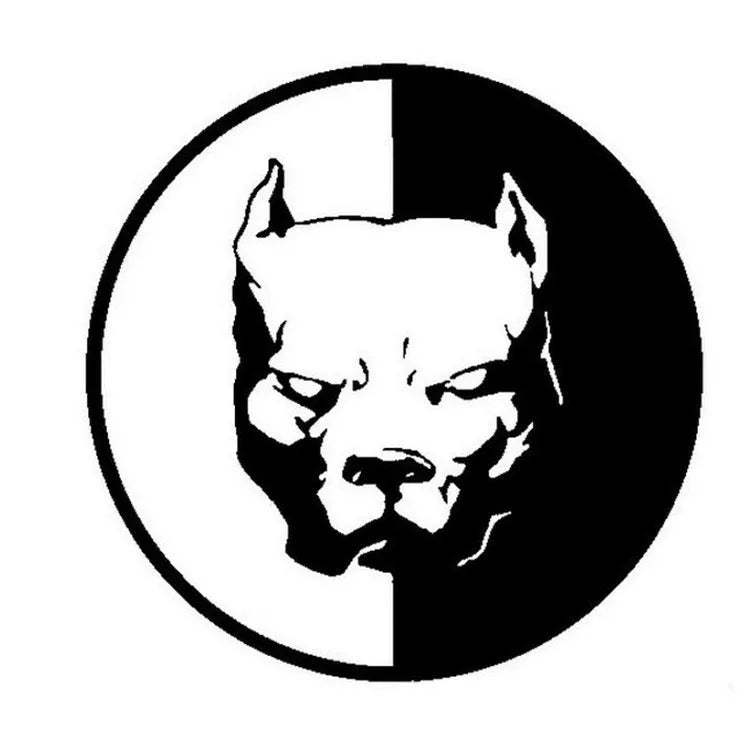 Square black, white, and red reflective car sticker with a bulldog design, sized 12x12cm.
