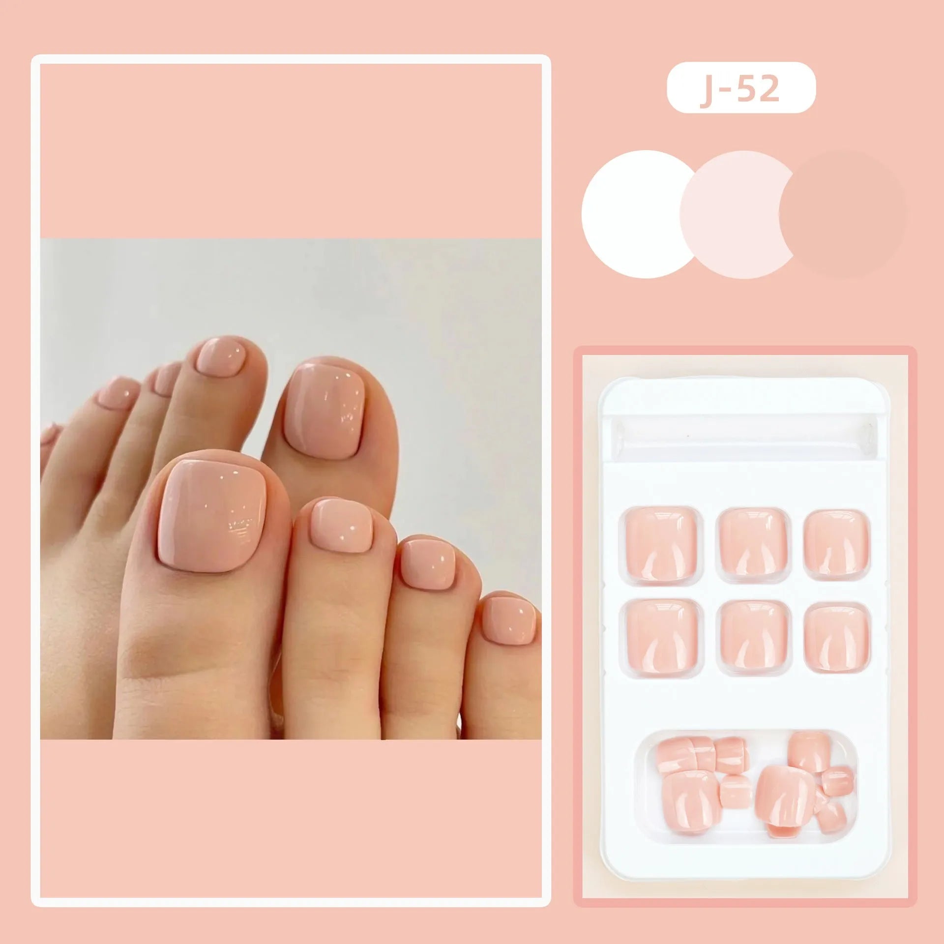 J-52 skin color fashion personality toe nail stickers with glue type adhesive in plastic ins style packaging