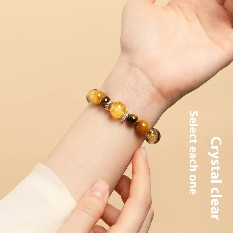 Lucky Jinba Tiger-eye crystal bracelet with yellow stone and geometric tower design