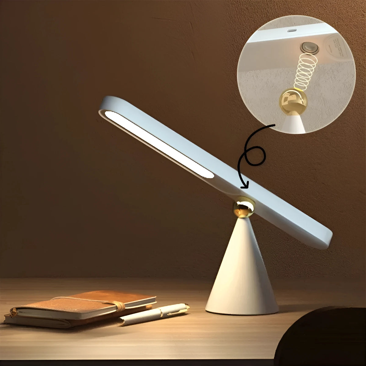 Geometric USB desk lamp with magnetic suction wall mount in white colour