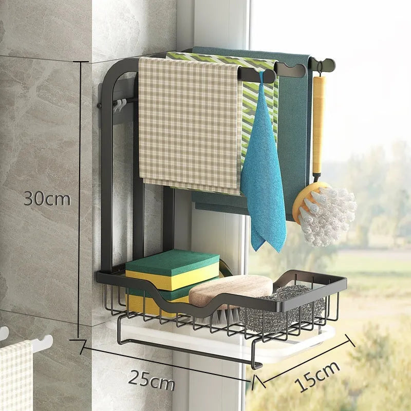 Foldable plastic kitchen draining rack for sponges and cloths with wall mount option