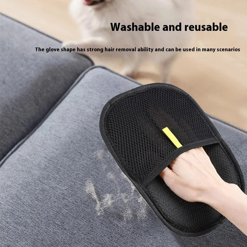 Black pet hair remover mitt with dual-sided silicone bristles for dog and cat grooming