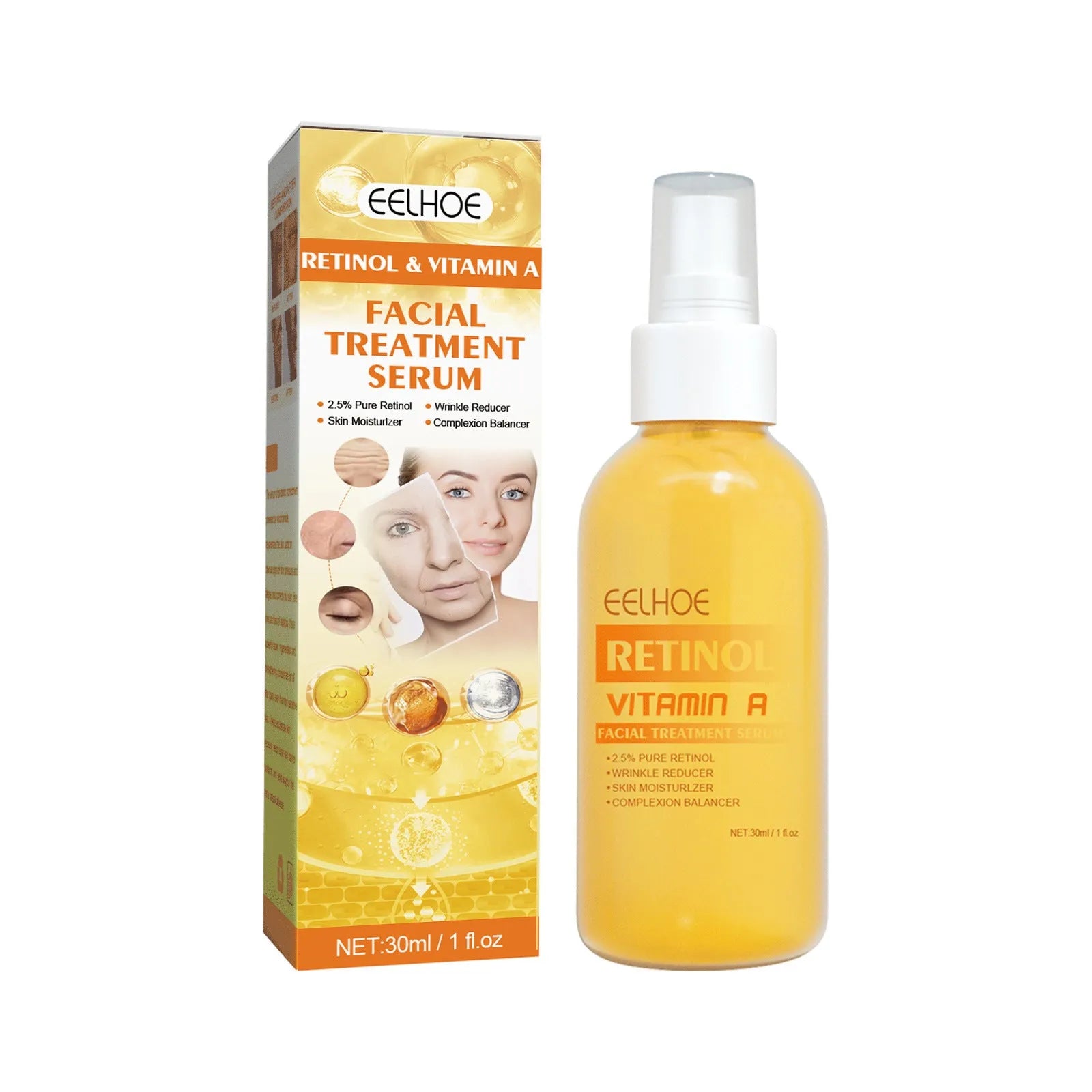 30ml retinol anti-wrinkle essence spray in boxed packaging for facial treatment