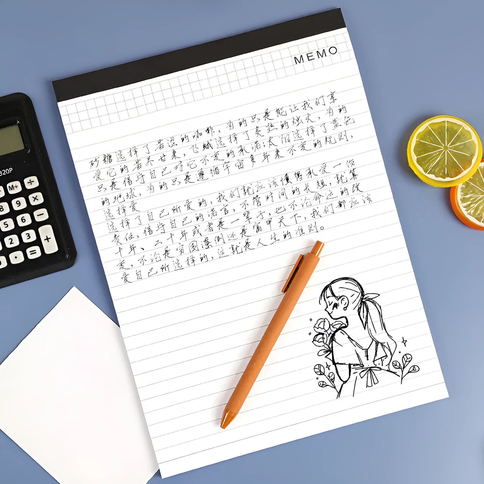 A4 tearable notebook with grid-lined pages and paper cover, showing adhesive binding.