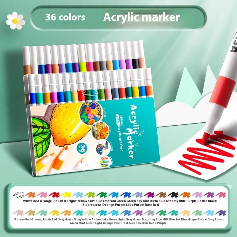 True colour acrylic marker pens in multicoloured plastic bodies for student painting projects