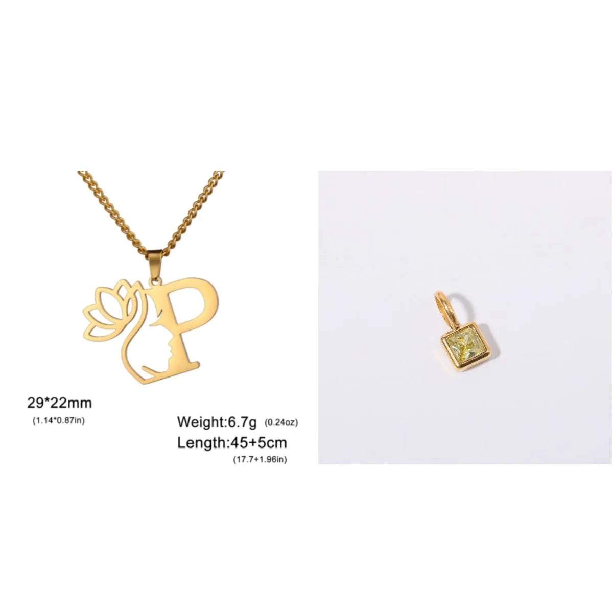 Women's stainless steel necklace with single pendant in gold or silver electroplated finish on a cross chain.