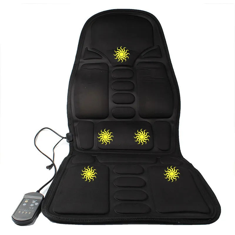 Black heating massage mat for infrared physiotherapy with power cord and seat cushion.