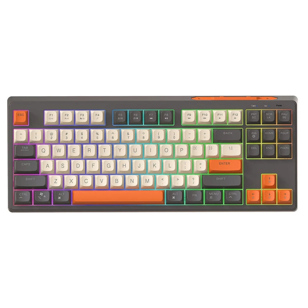 Free Wolf M87 wireless Bluetooth dual-mode mechanical feel keyboard in blueberry colour on a desk