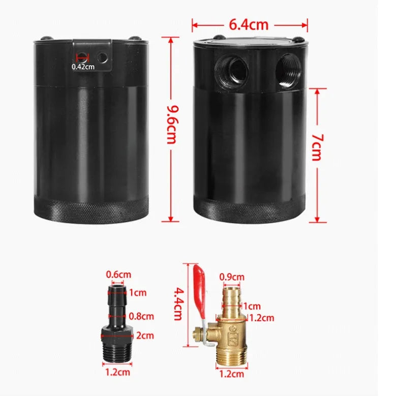 Aluminium automotive oil drain can with ventilation holes and optional drain valve in black or silver finish