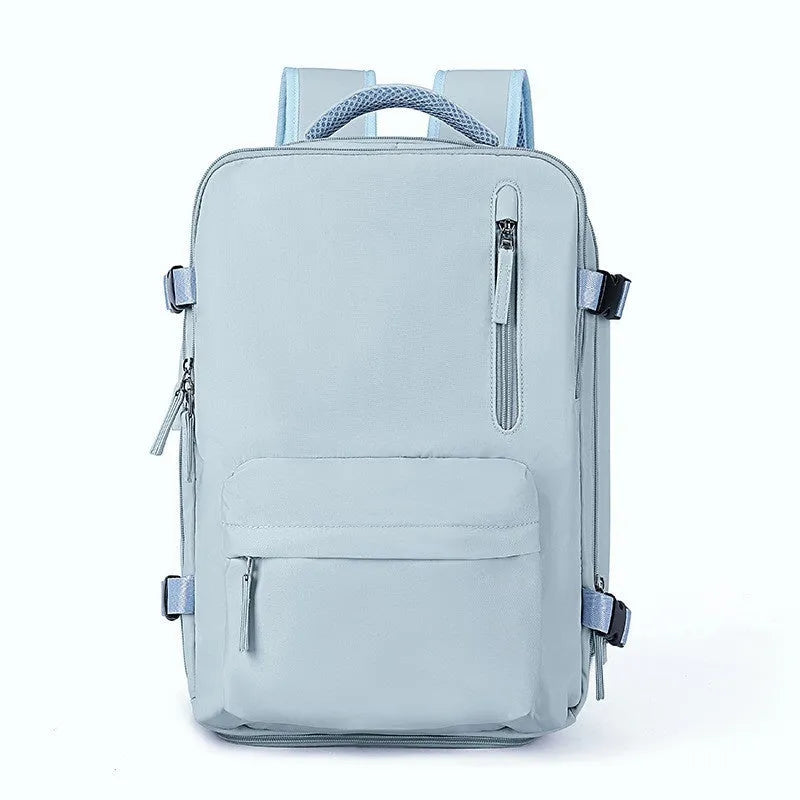 Large capacity waterproof mummy backpack in nylon available in multiple colours including black, mint green, pink, and light blue