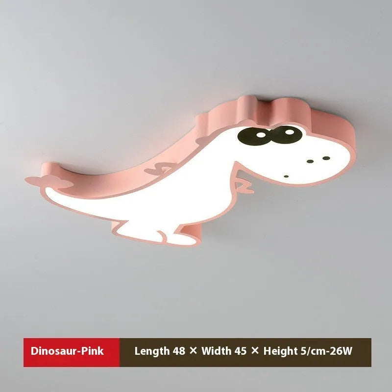 Green cartoon dinosaur ceiling light with dimming for a child's bedroom