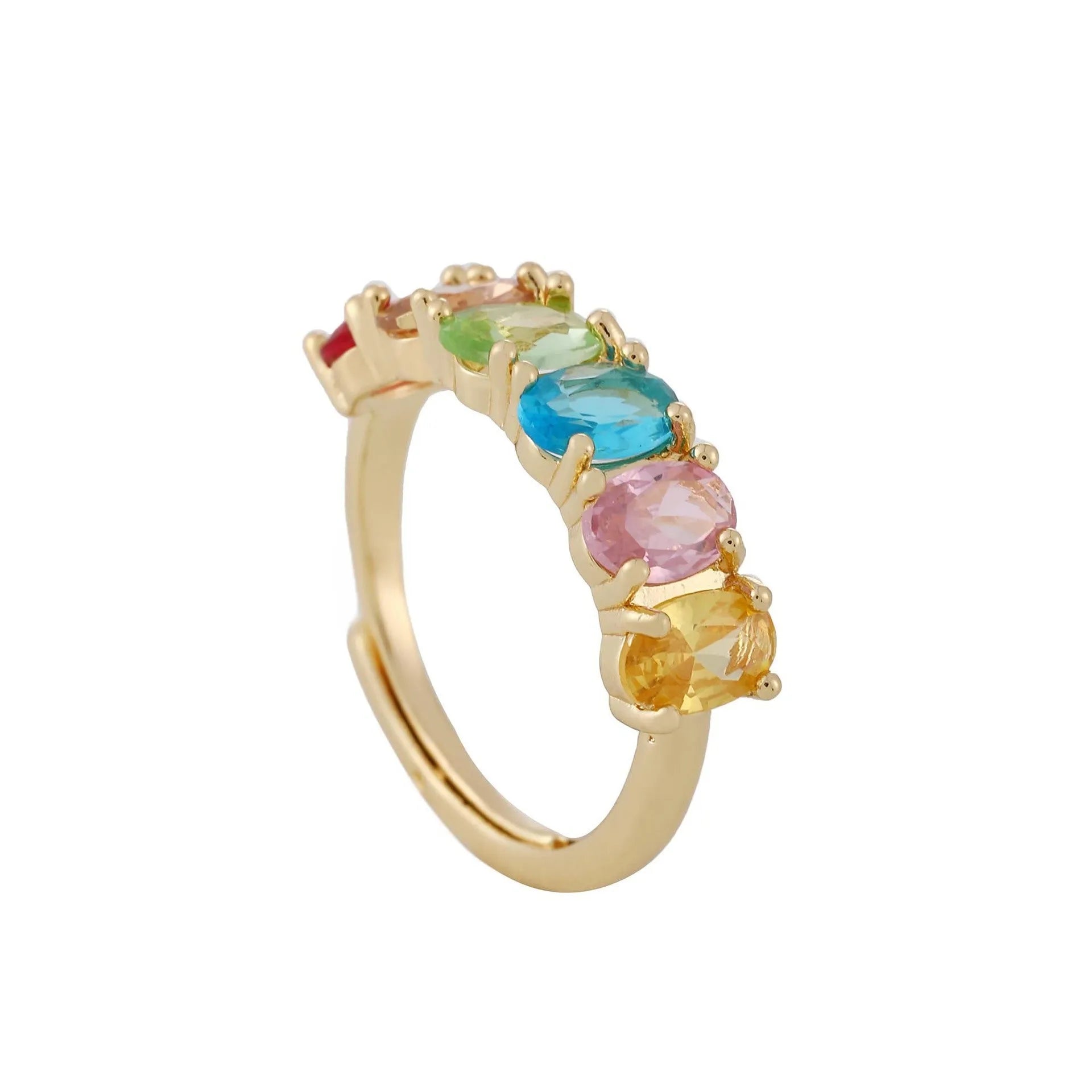 Gold-colour adjustable copper ring with a zircon stone in a simple retro style.