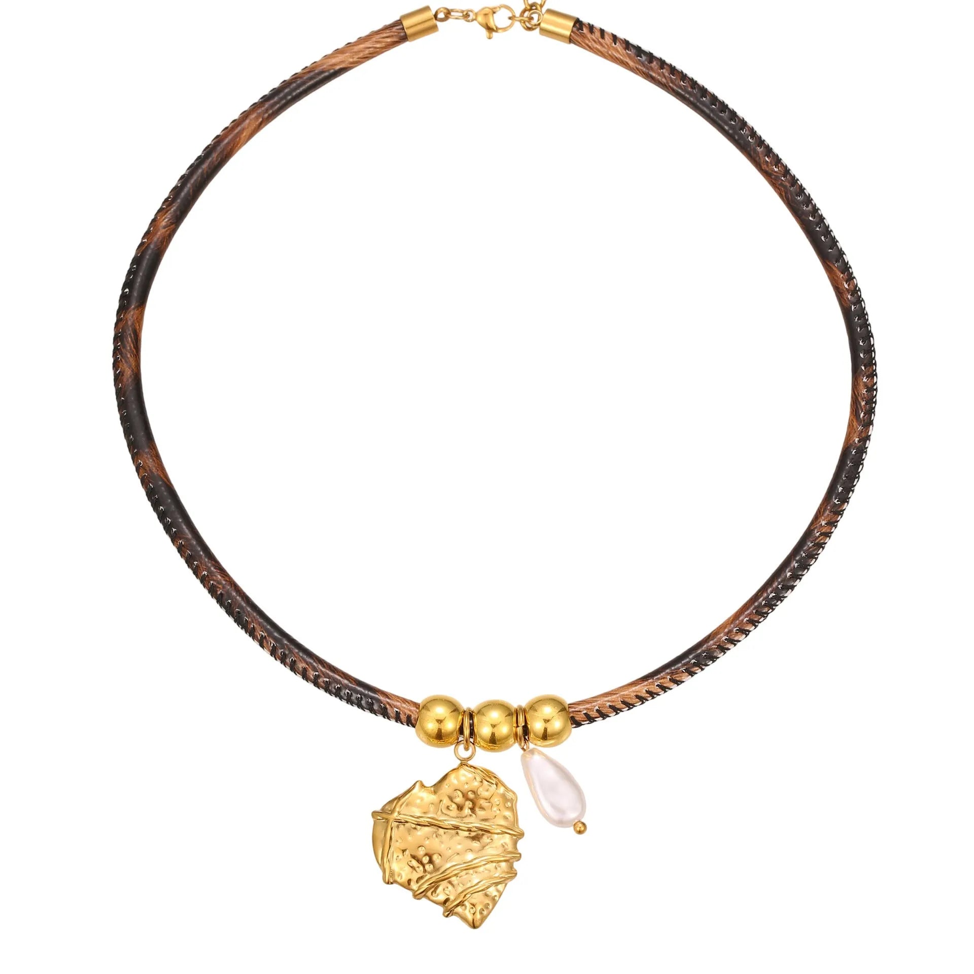 Leopard print geometric pendant necklace on stainless steel chain with adjustable length
