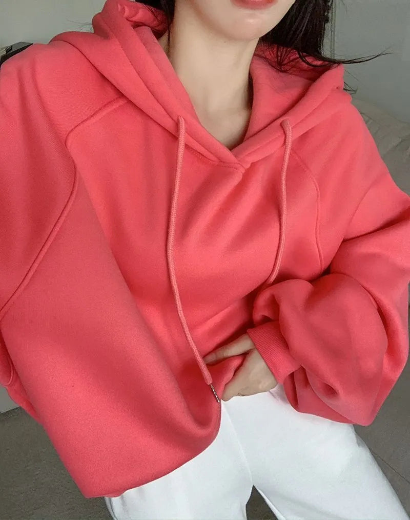 Women's watermelon red mulberry silk hooded sweater with sleeveless loose pullover design