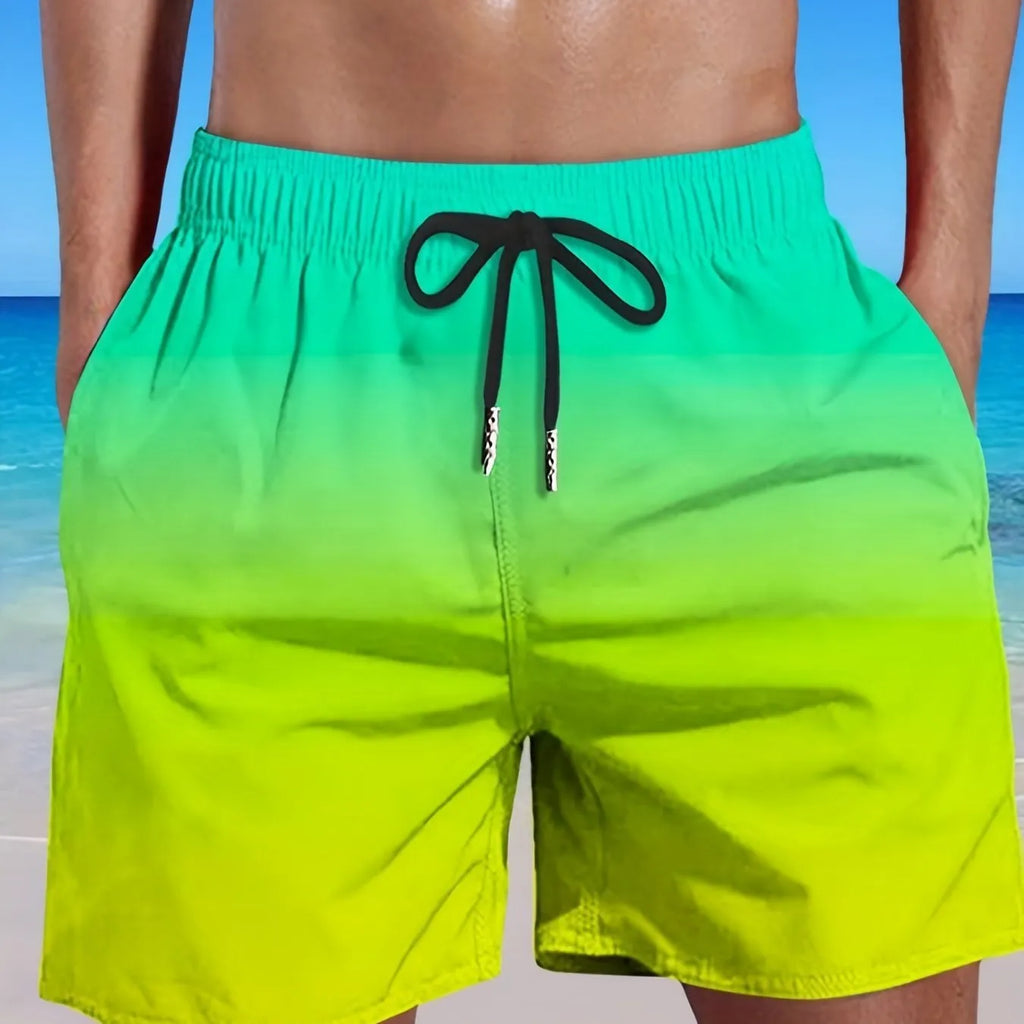 Men's athletic shorts with 3D gradient digital print and mesh fabric texture in various sizes