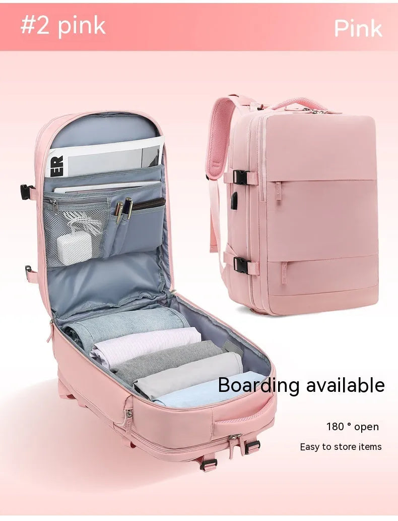 Large capacity waterproof mummy backpack in nylon available in multiple colours including black, mint green, pink, and light blue