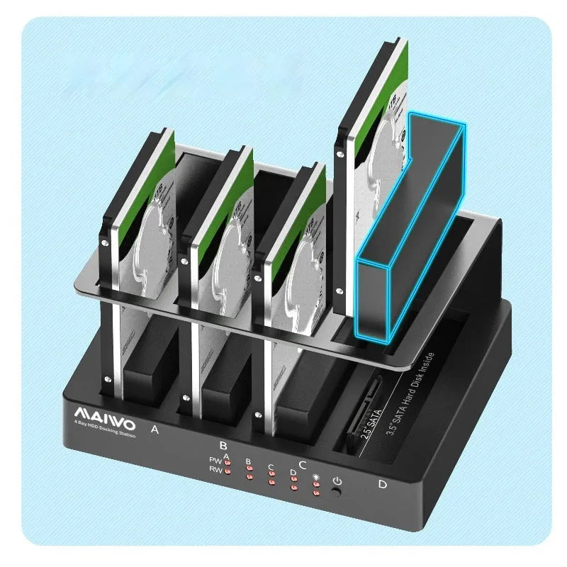 Four-bay external hard drive docking station expansion base for 2.5-inch SATA drives with cables and brackets