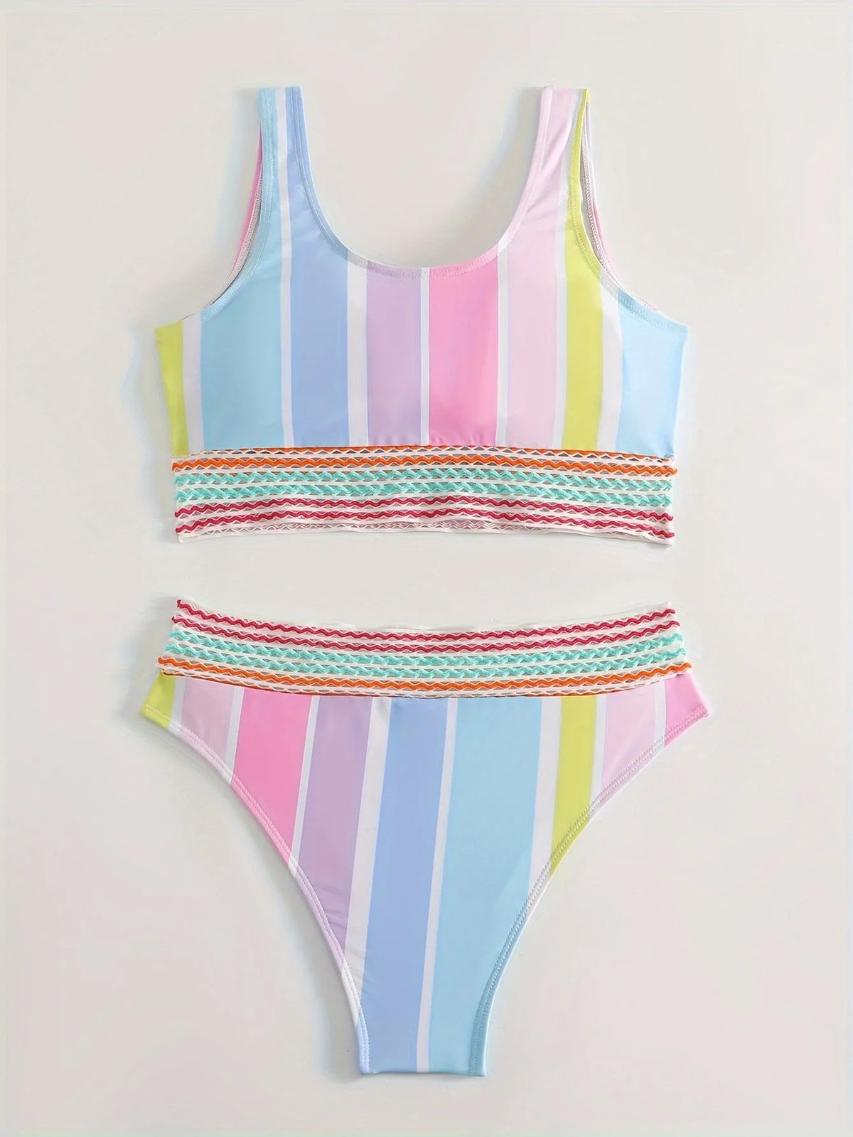 Women's striped two-piece bikini set for swimming and sports casual wear in picture colour.